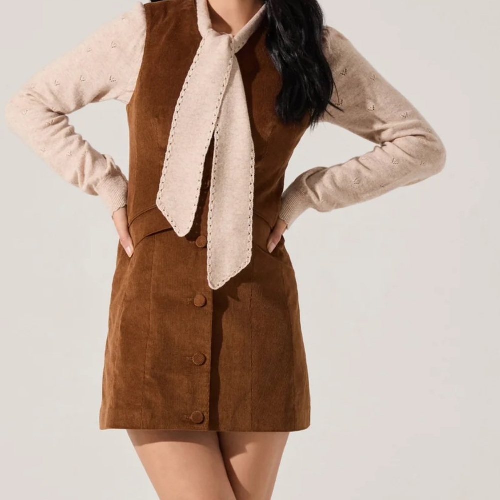 ASTR Brown Corduroy Button-Front Dress